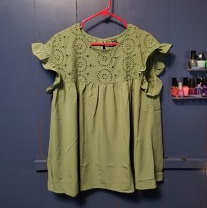 Schiffy Panel Flounce Sleeve Blouse